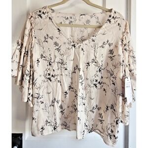 NWT MELROSE AND MARKET woman Sz M tiered ruffle sleeve painted floral